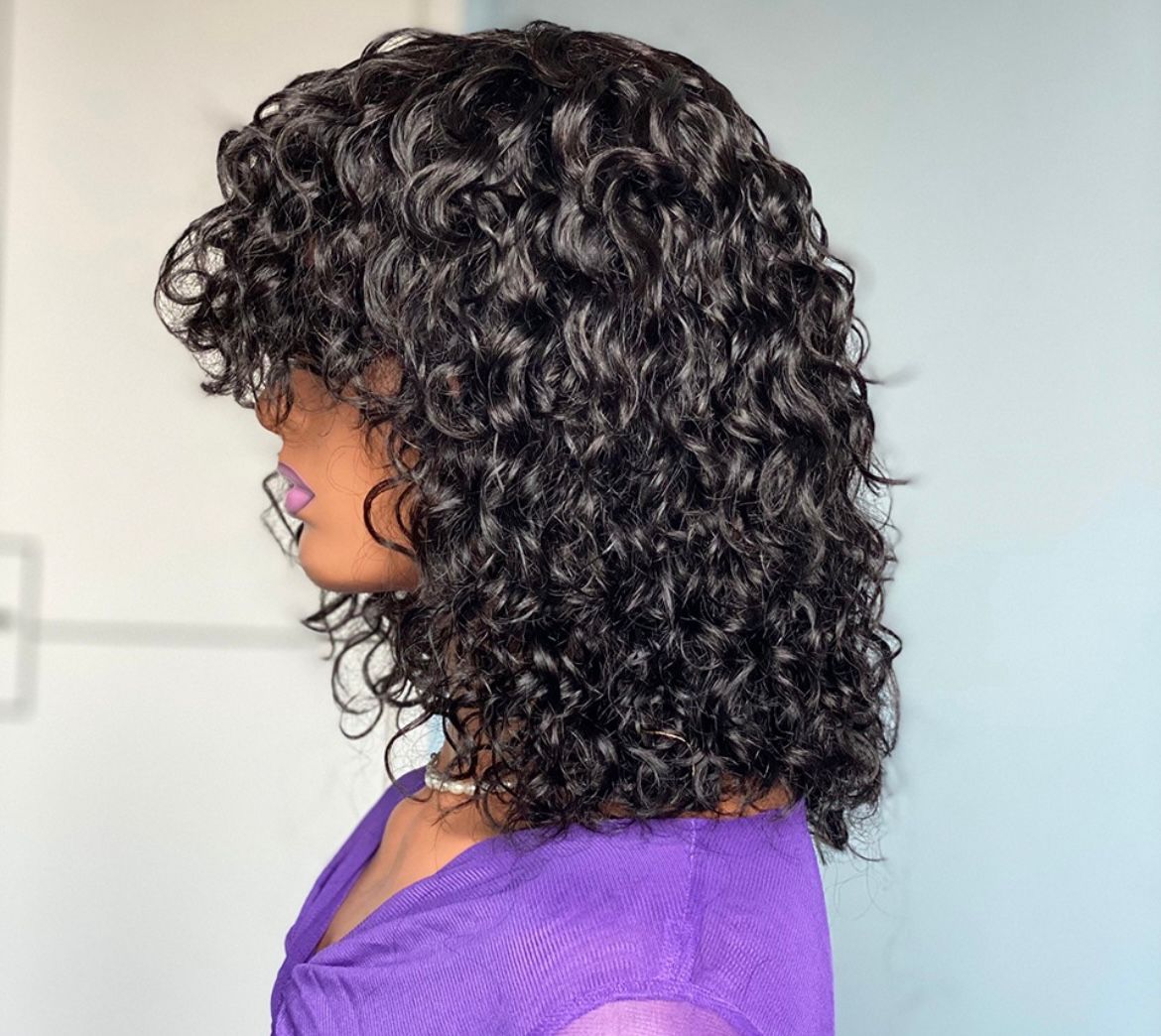 Water Wave Fringe Wig, Human Hair 12inch