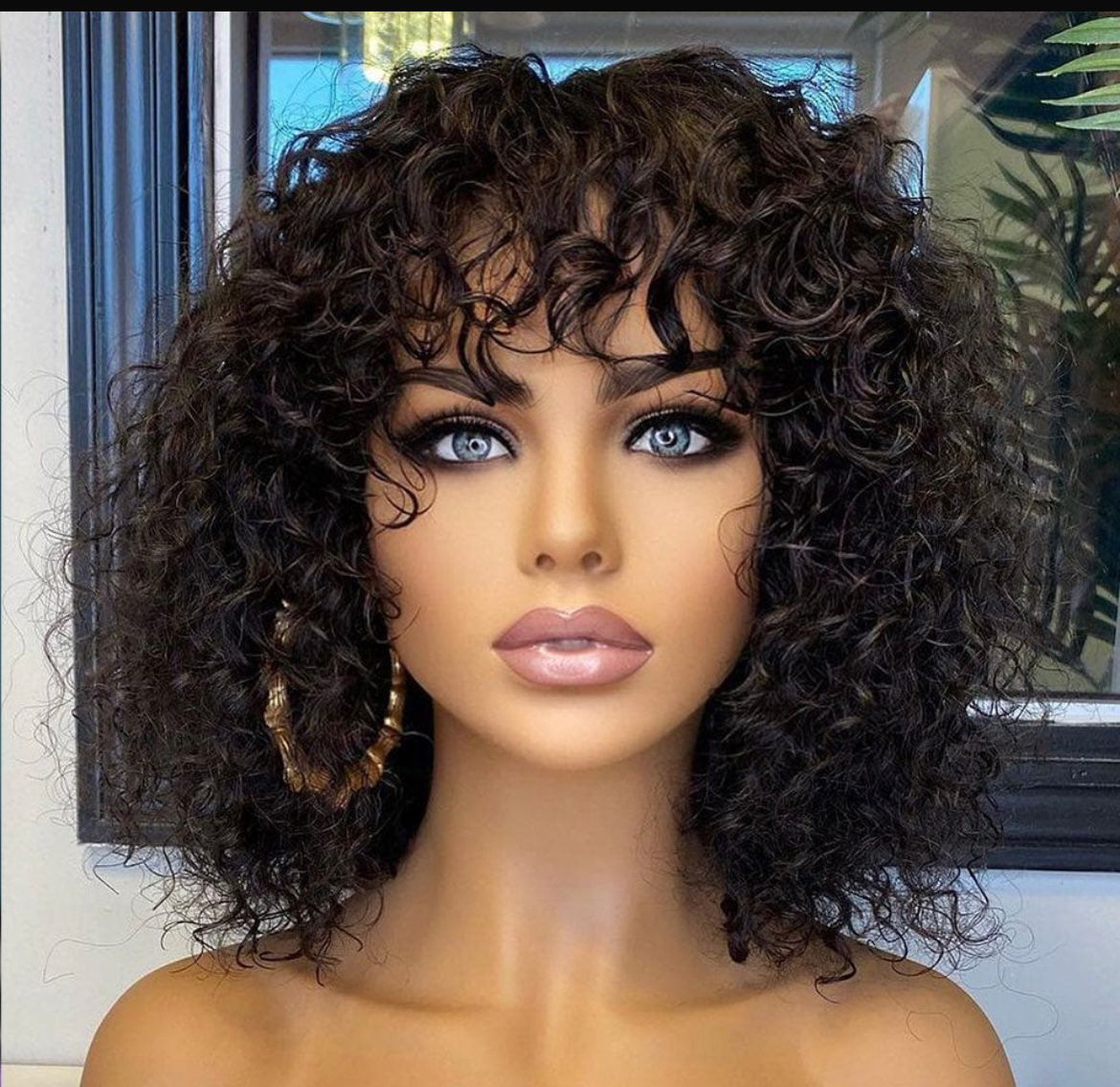 Water Wave Fringe Wig, Human Hair 12inch